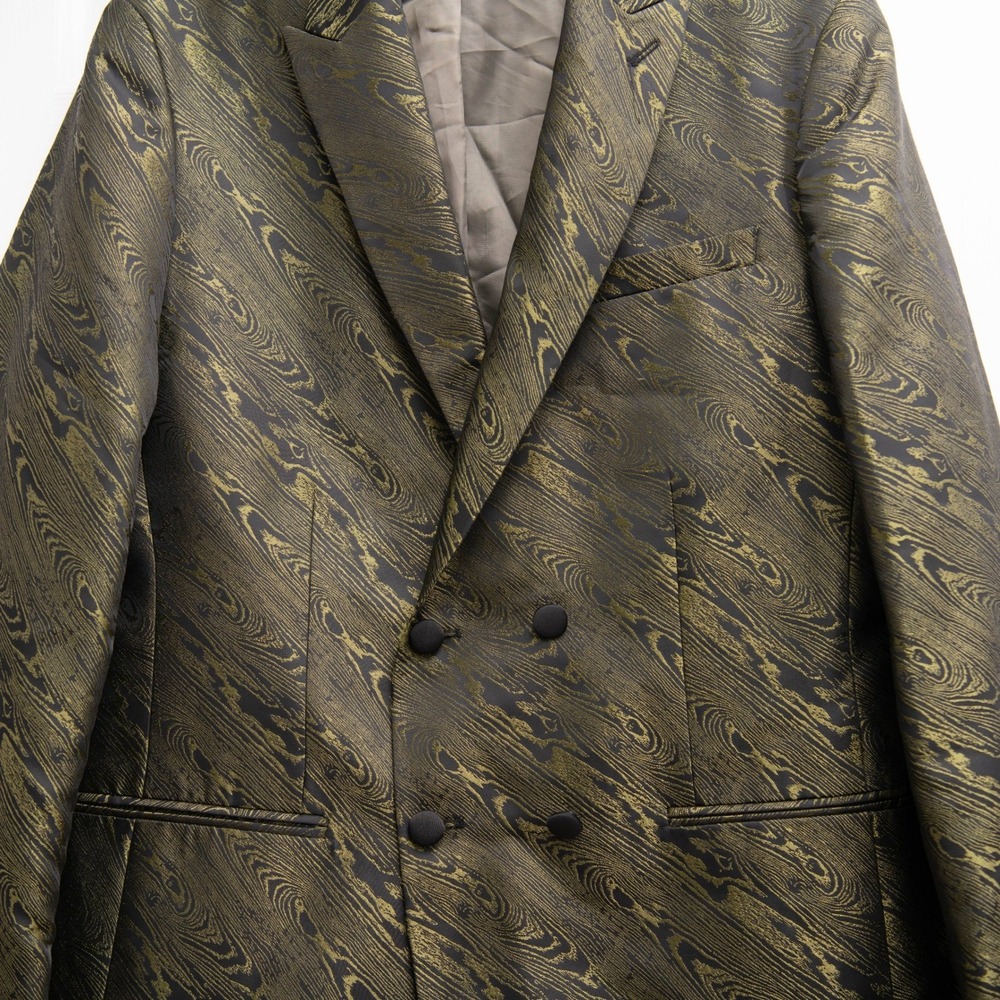 BoohooMAN Metallic Woodgrain Pattern Suit Jacket Blazer Sz 42 Maximalist Printed